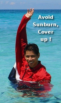 Swim in sun safe clothes, like this anorak. sun safe clothes
