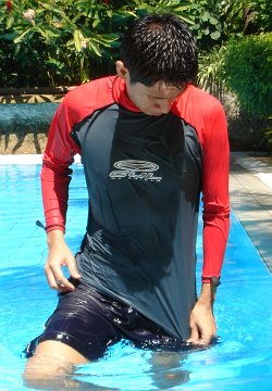 shorts and swim shirt